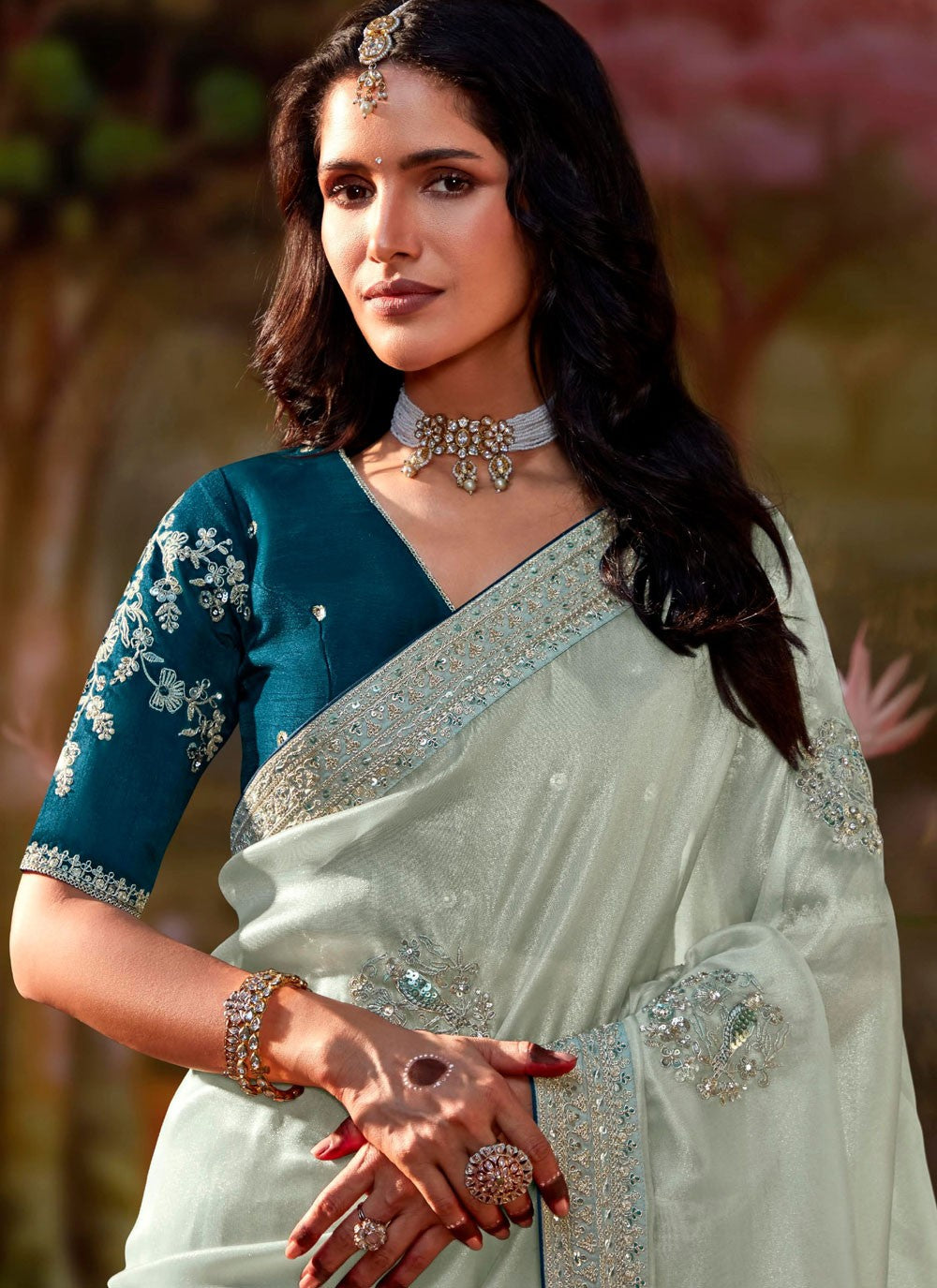 Shaded Border Work Fancy Fabric Saree - S7643