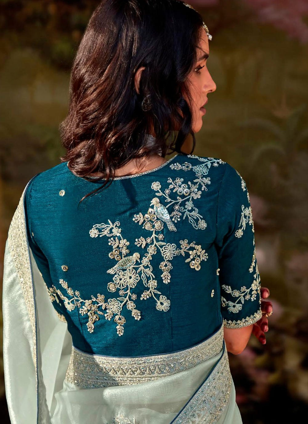 Shaded Border Work Fancy Fabric Saree - S7643