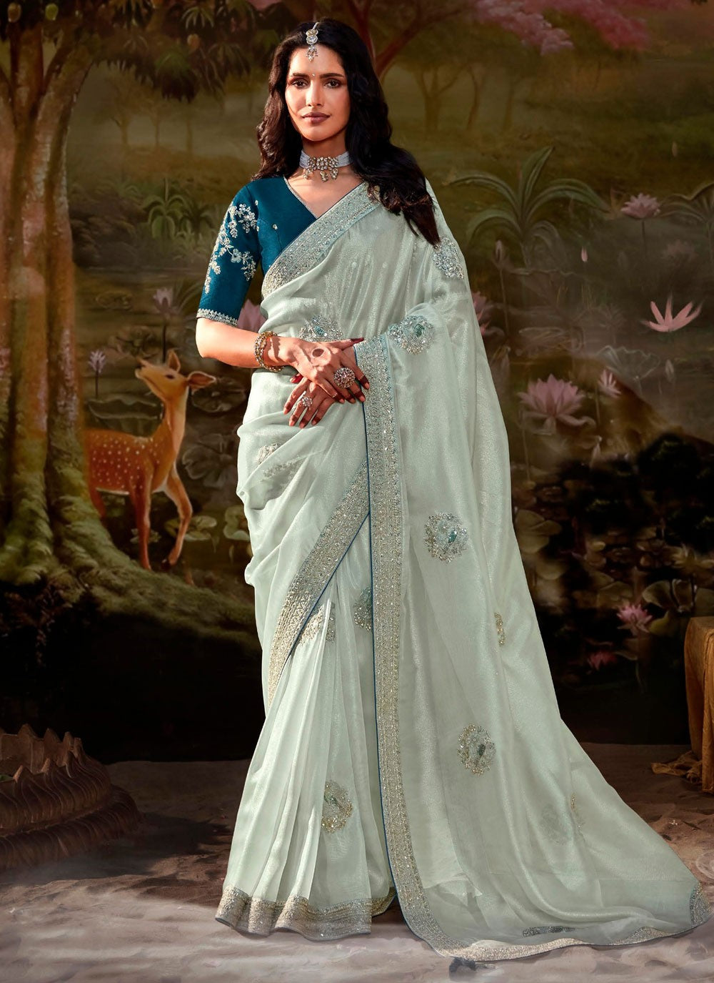 Shaded Border Work Fancy Fabric Saree - S7643