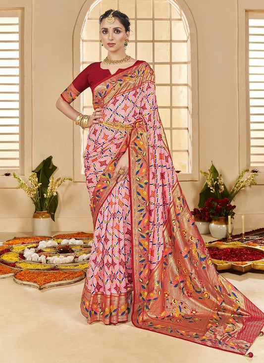Border Work Cotton Silk Pink Trendy Saree S15294