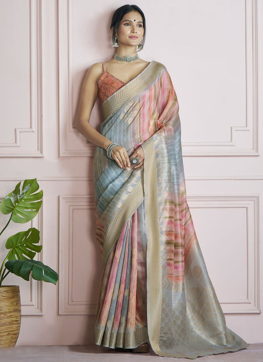 Border Work Handloom Silk Multi Colour Saree S14826