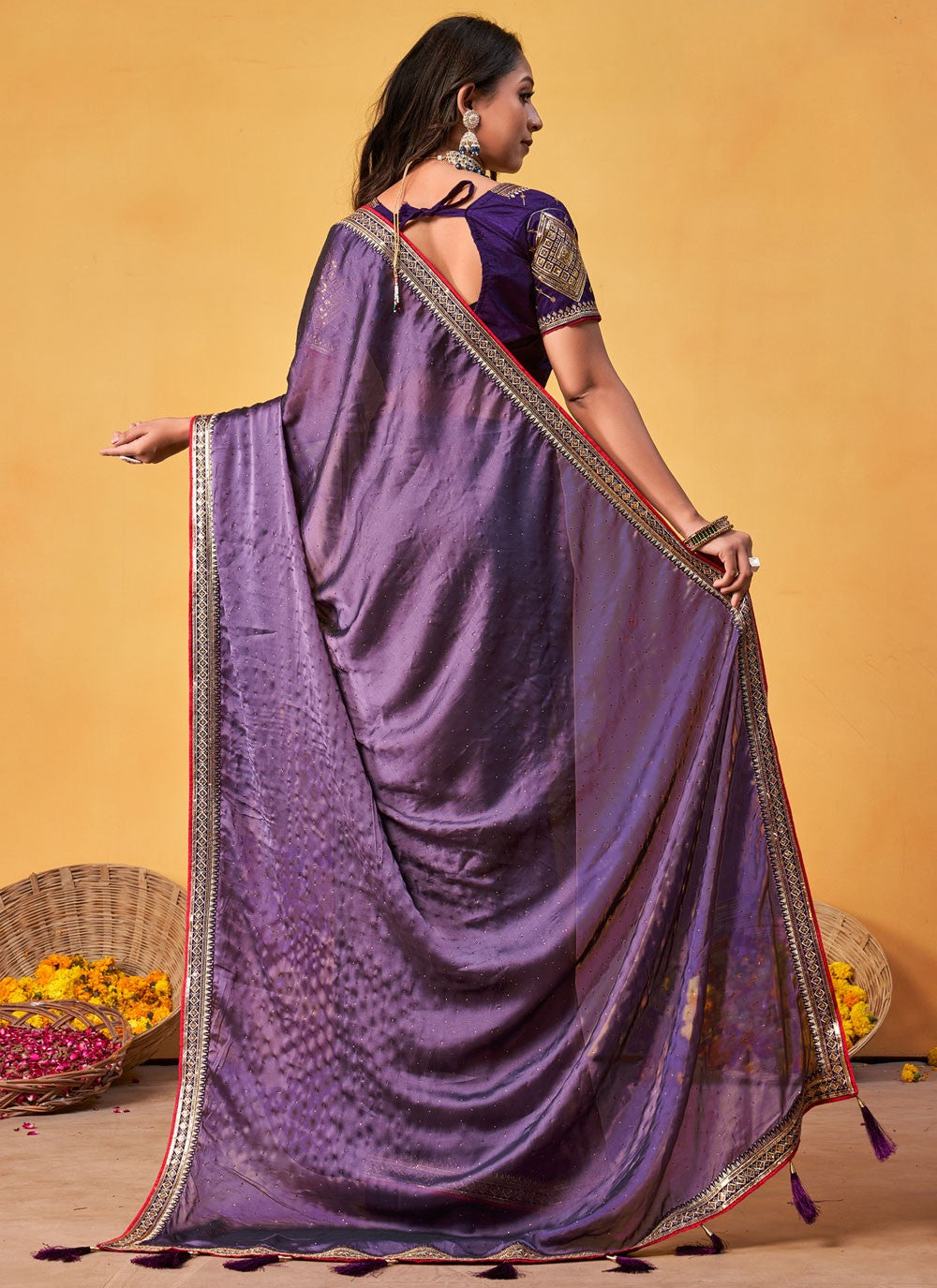Trendy Saree Border Work Lavender Rangoli Saree S12687