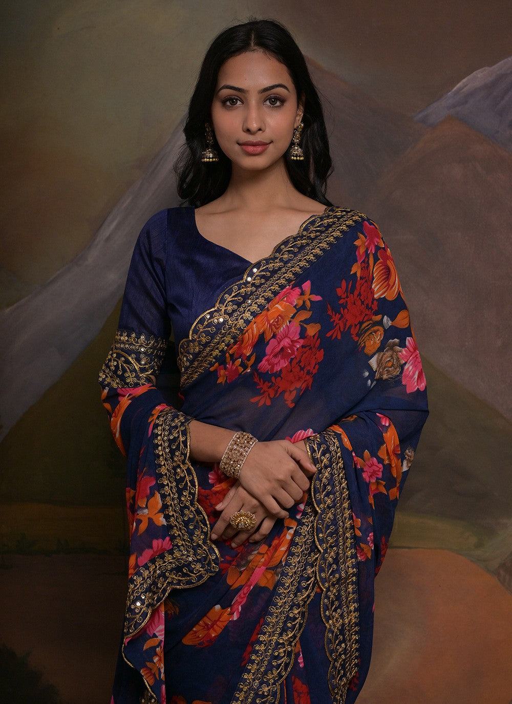 Trendy Border Work Georgette Saree - S5351