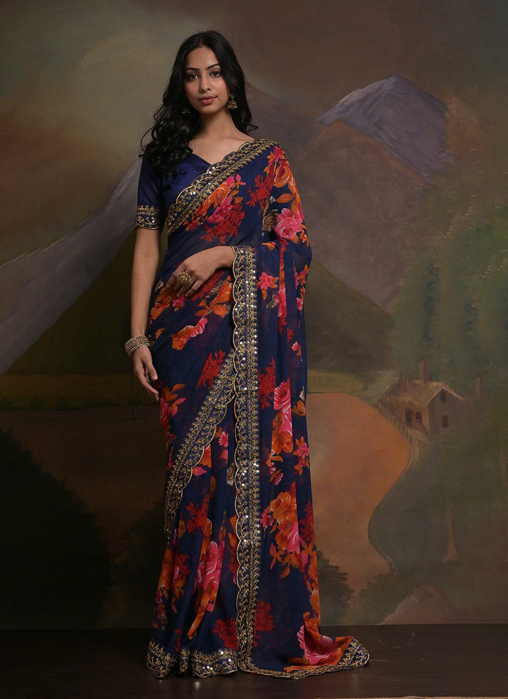 Trendy Border Work Georgette Saree - S5351