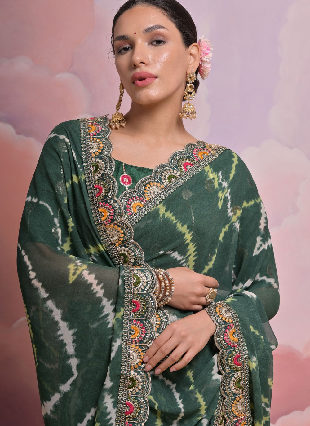 Contemporary Border Work Georgette Saree - S5203