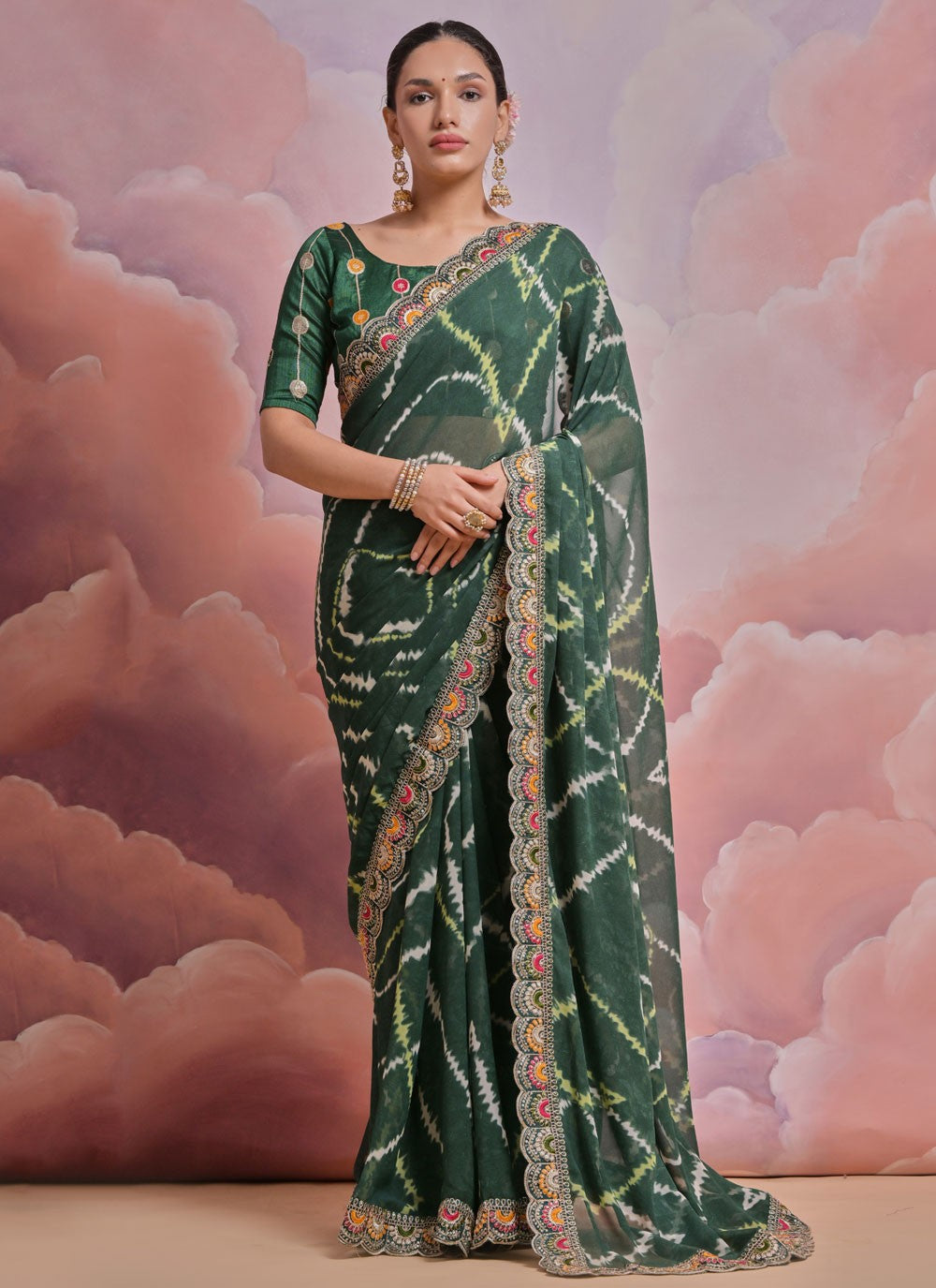 Contemporary Border Work Georgette Saree - S5203