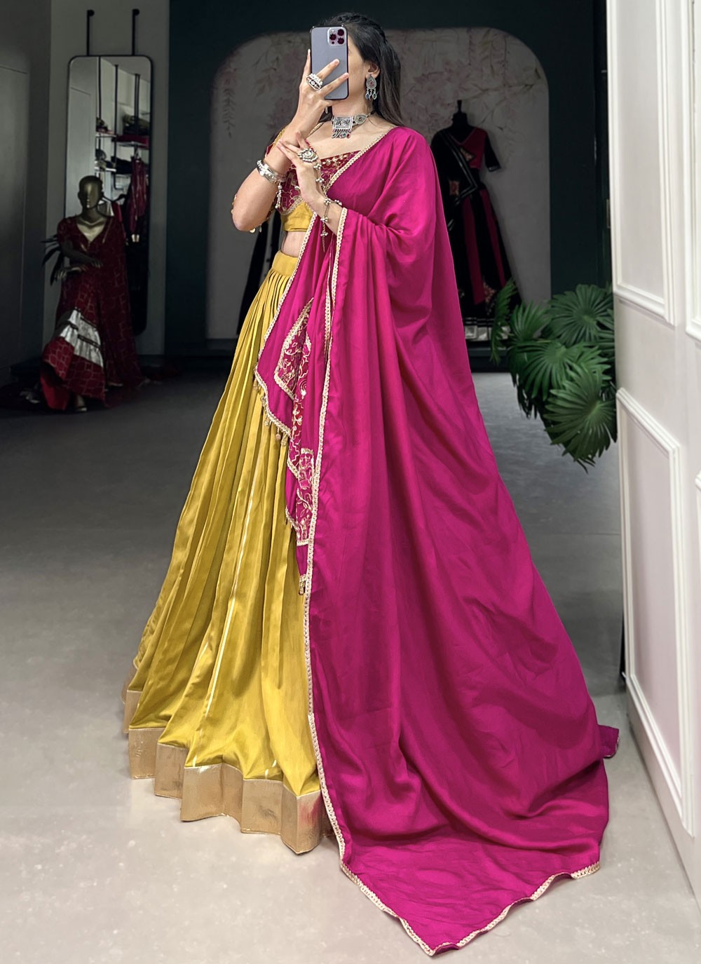 Border Work Chanderi Readymade Lehenga Choli - L2749