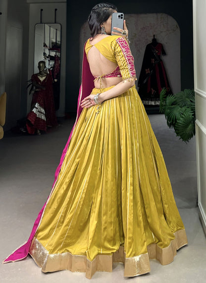 Border Work Chanderi Readymade Lehenga Choli - L2749