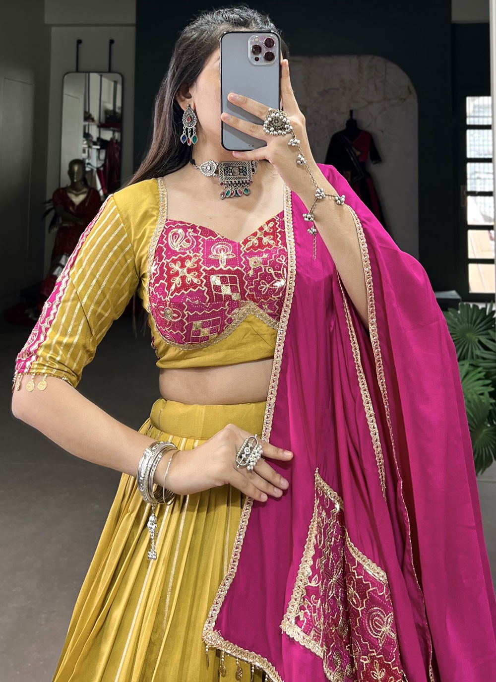 Border Work Chanderi Readymade Lehenga Choli - L2749