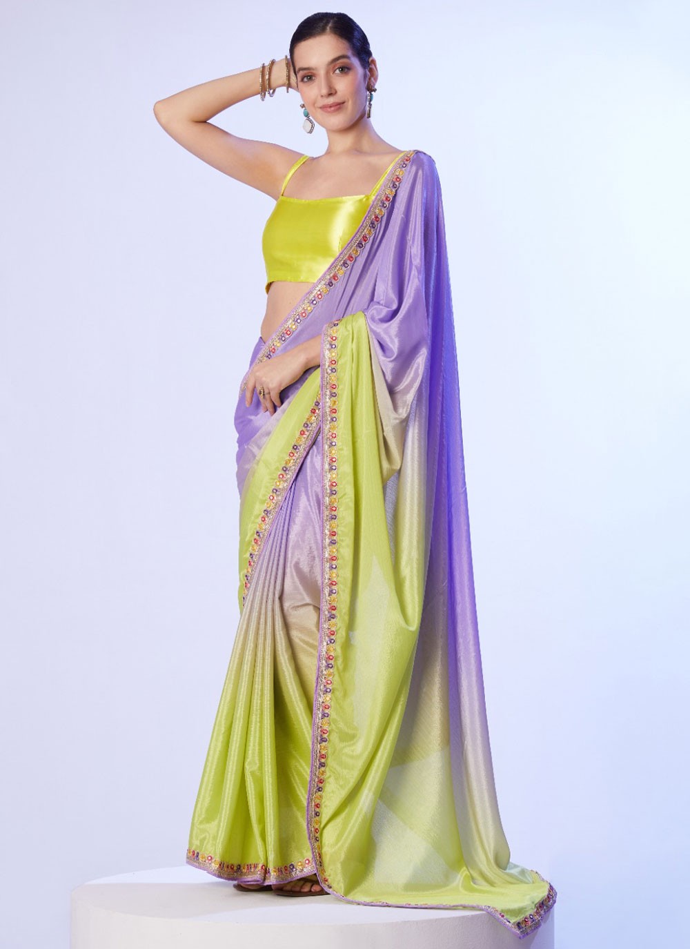 Designer Border Work Green, Lavender Chinon S12761