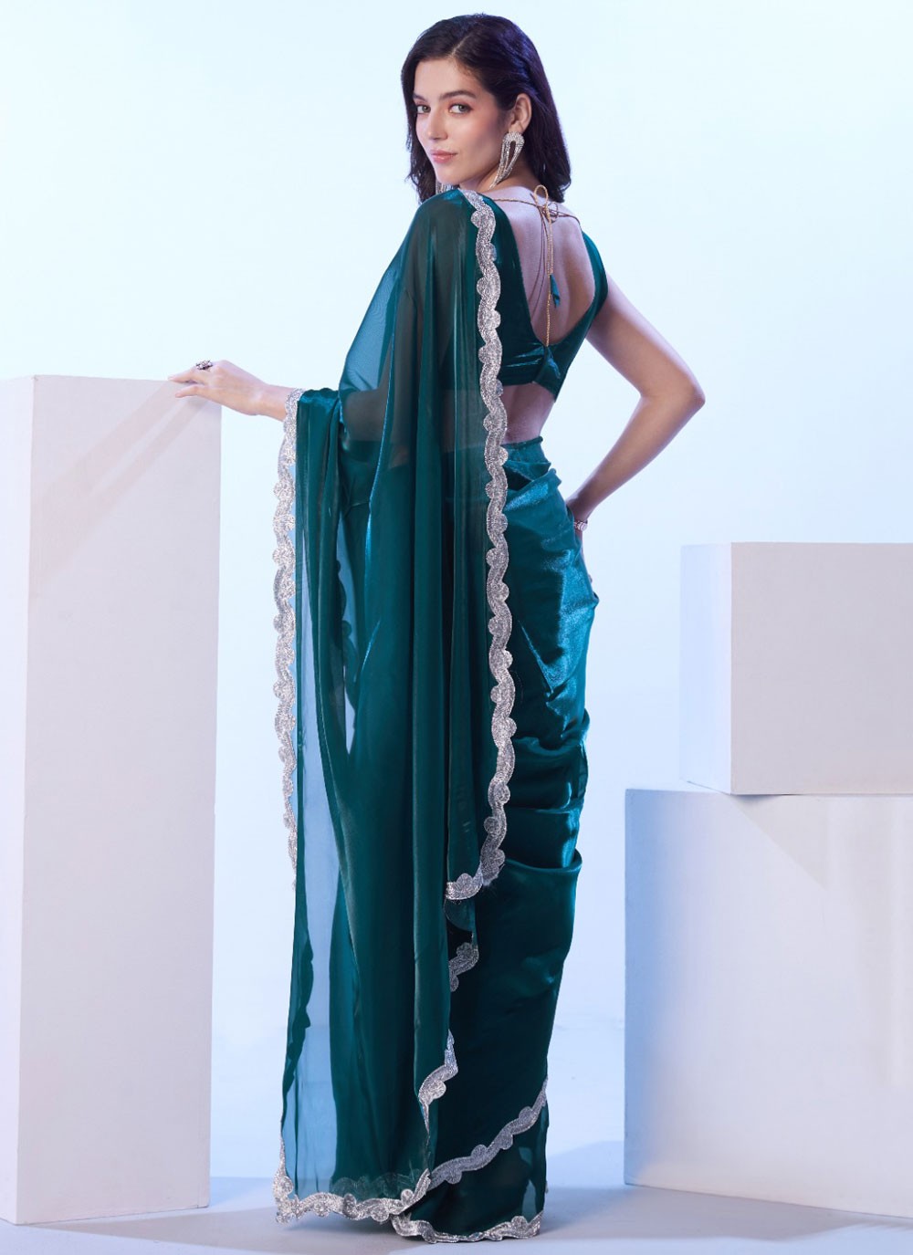 Classic Saree Border Work Green, Teal Jimmy Chu S12836