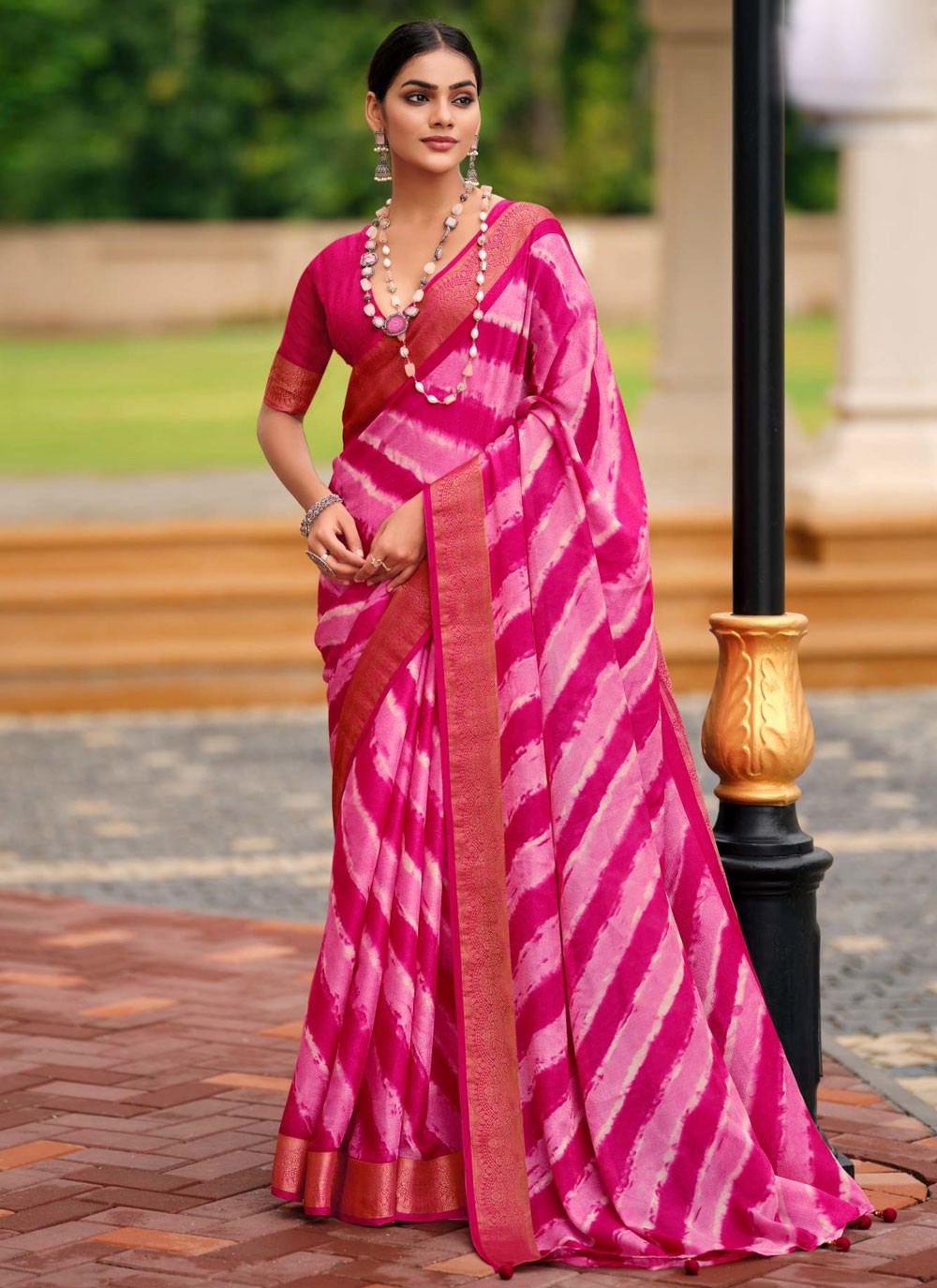 Magenta Silk Traditional Saree Border Work, Jacquard Work, Strips S17882