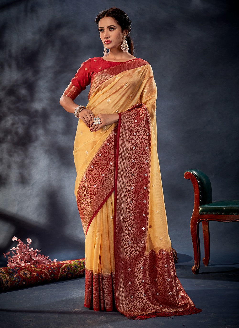 Classic Border Work Banarasi Silk, Organza Saree - S3309