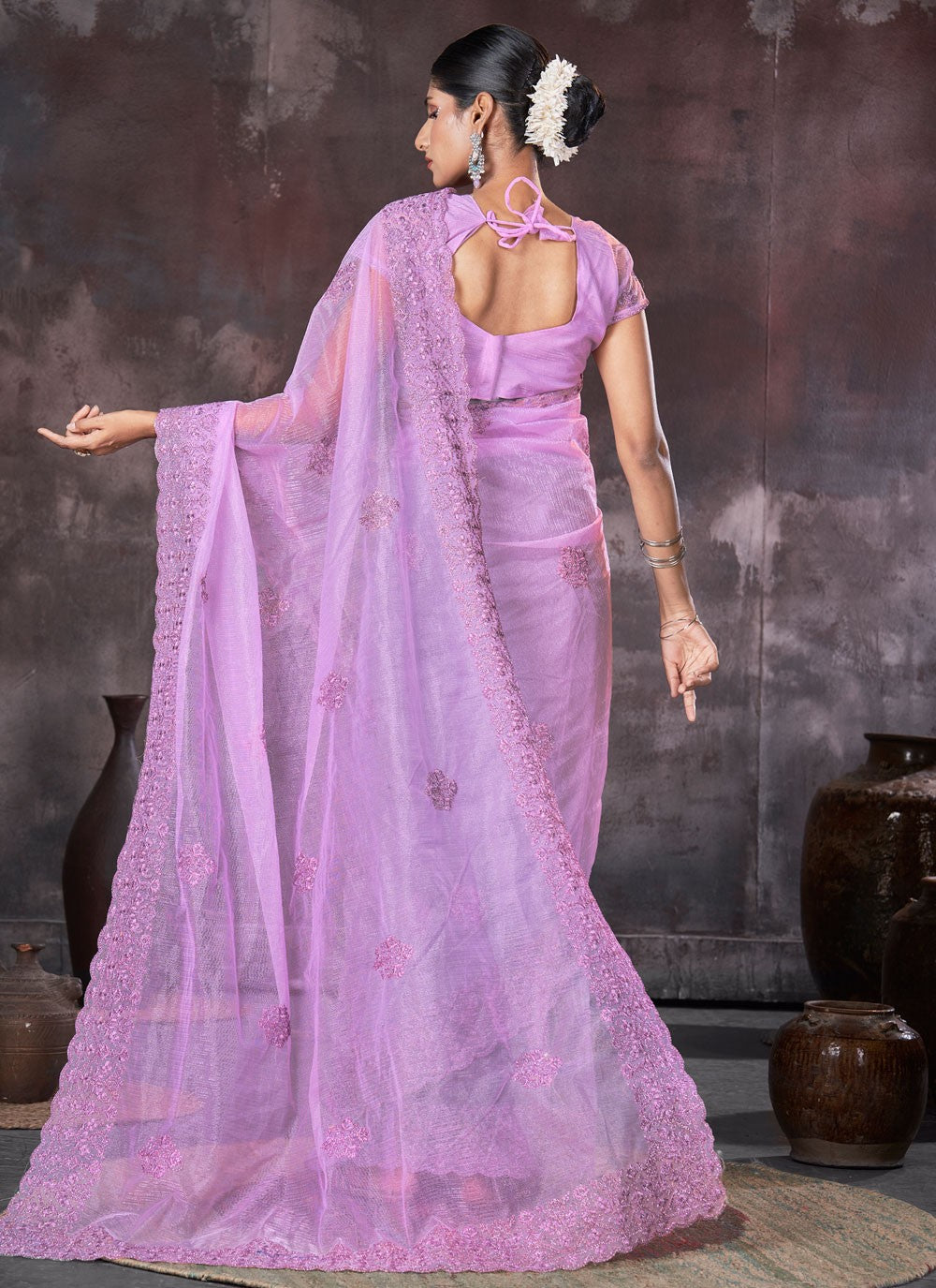 Classic Border Work Net, Organza Saree - S7536