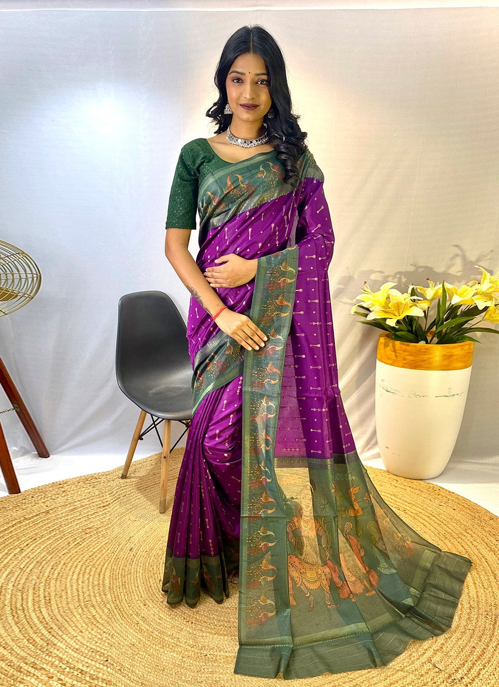 Classic Border Work Chanderi Silk Saree - S8432
