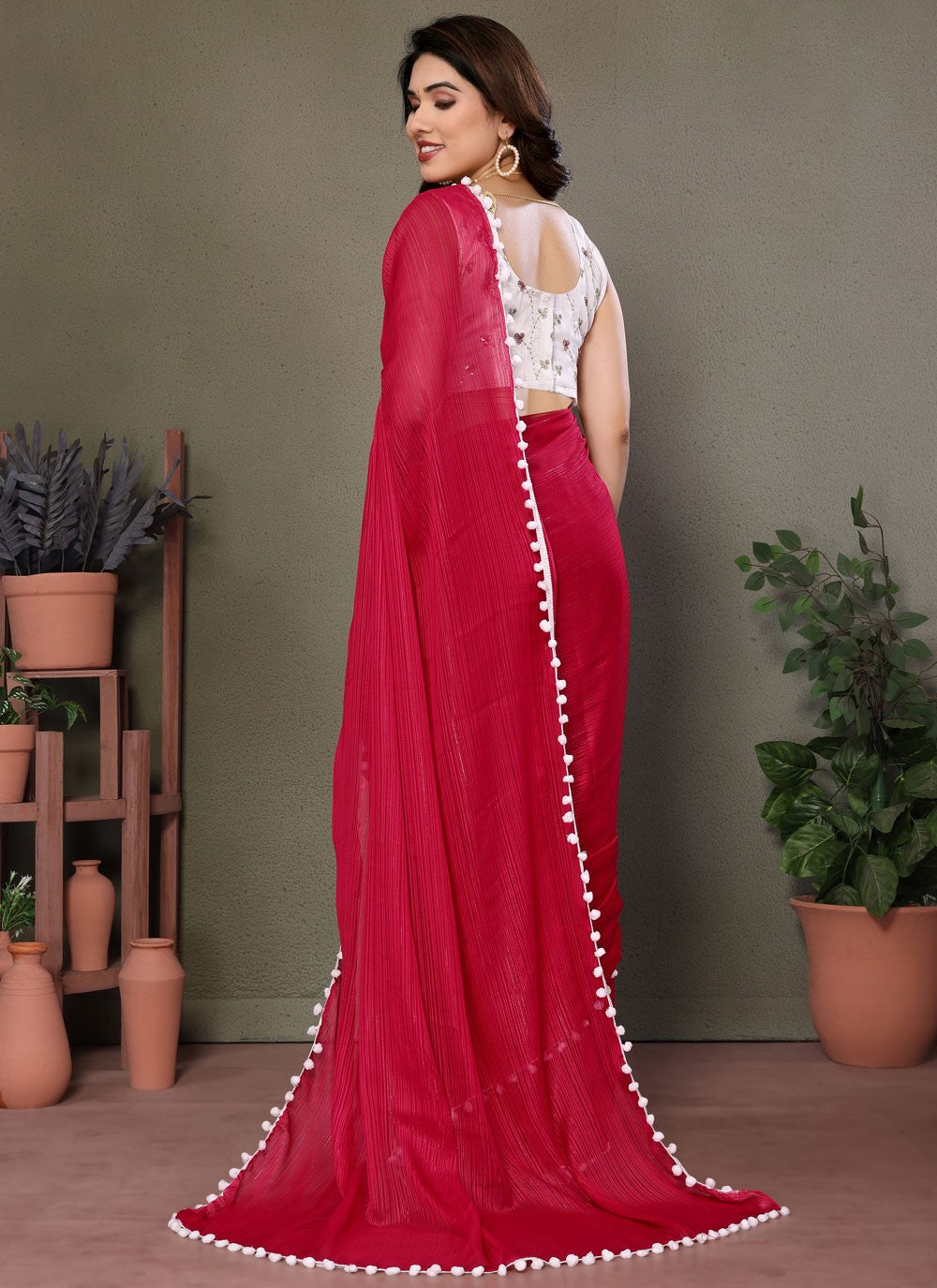 Contemporary Border Work Red Banglori Silk Saree S12473
