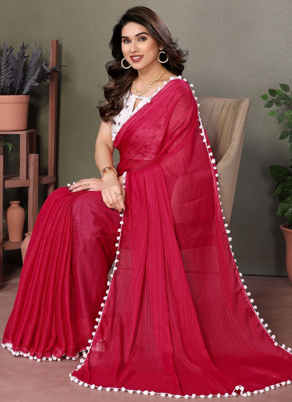Contemporary Border Work Red Banglori Silk Saree S12473