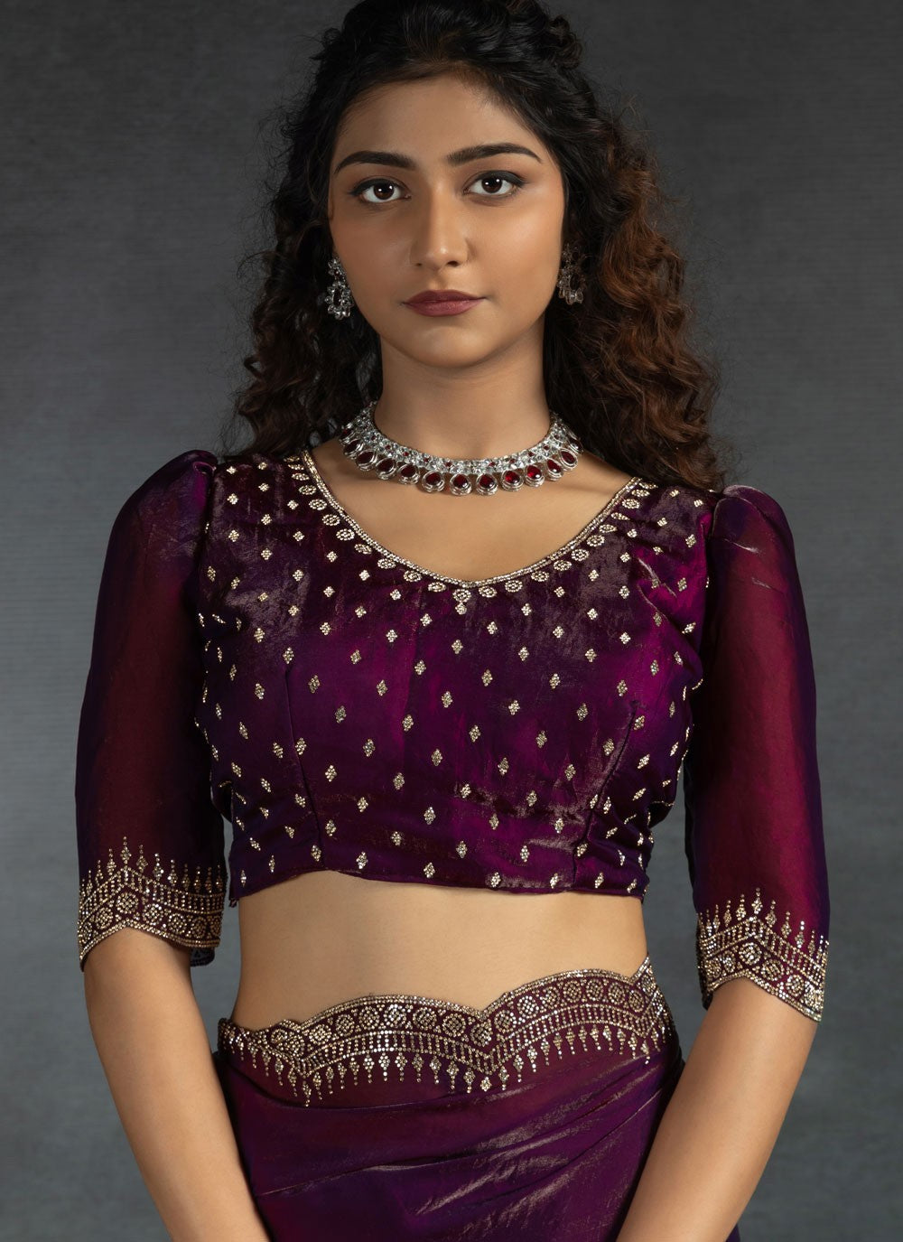 Border Work Satin Silk Purple Classic Saree S14975