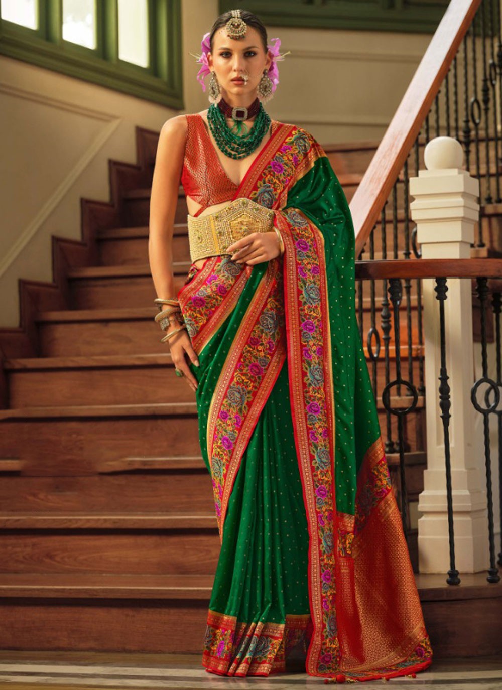 Border Work, Jacquard Work, Meenakari, Weaving Zari Silk Saree - S11736