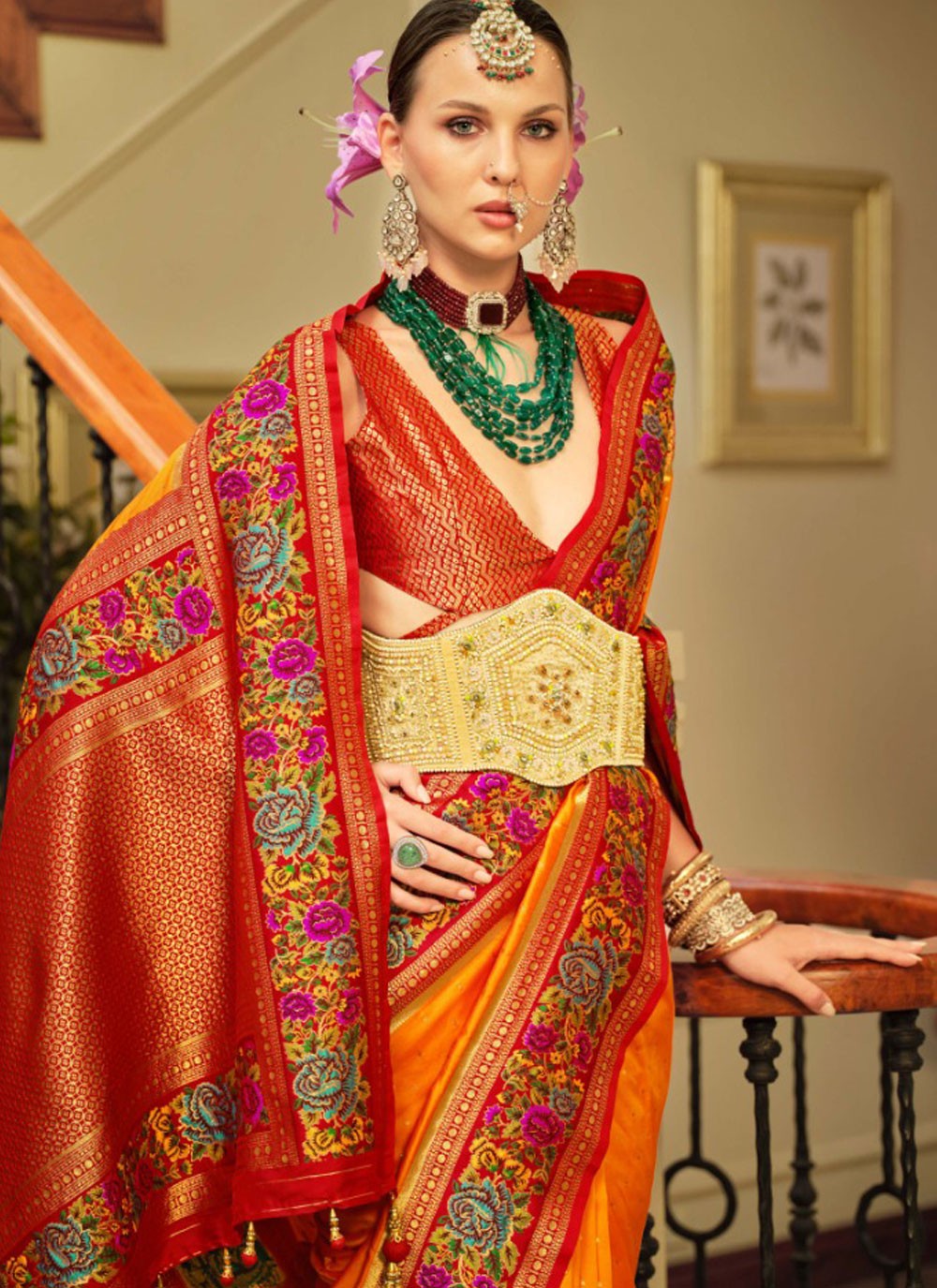 Border Work, Jacquard Work, Meenakari, Weaving Zari Silk Saree - S11736