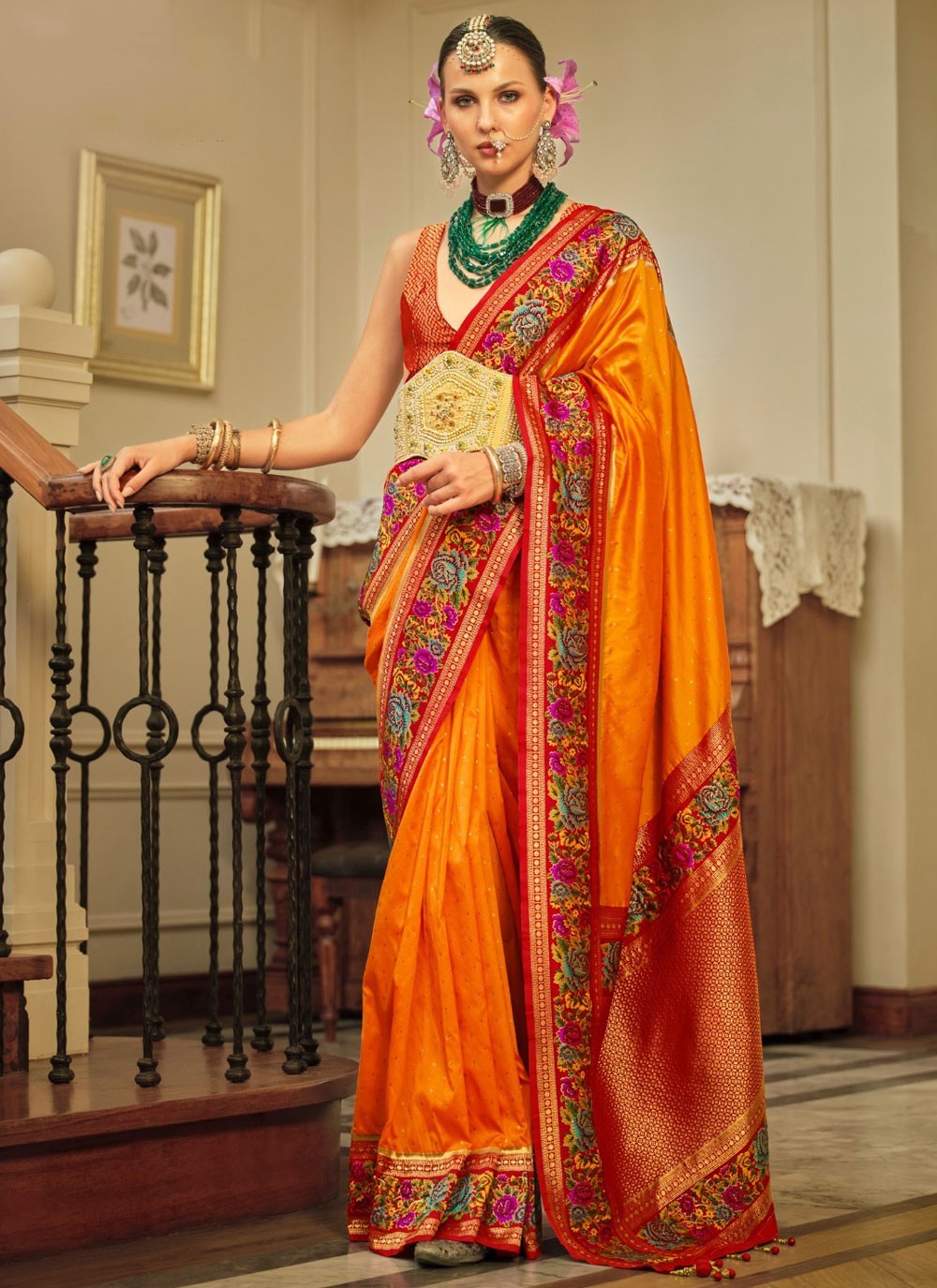 Border Work, Jacquard Work, Meenakari, Weaving Zari Silk Saree - S11736