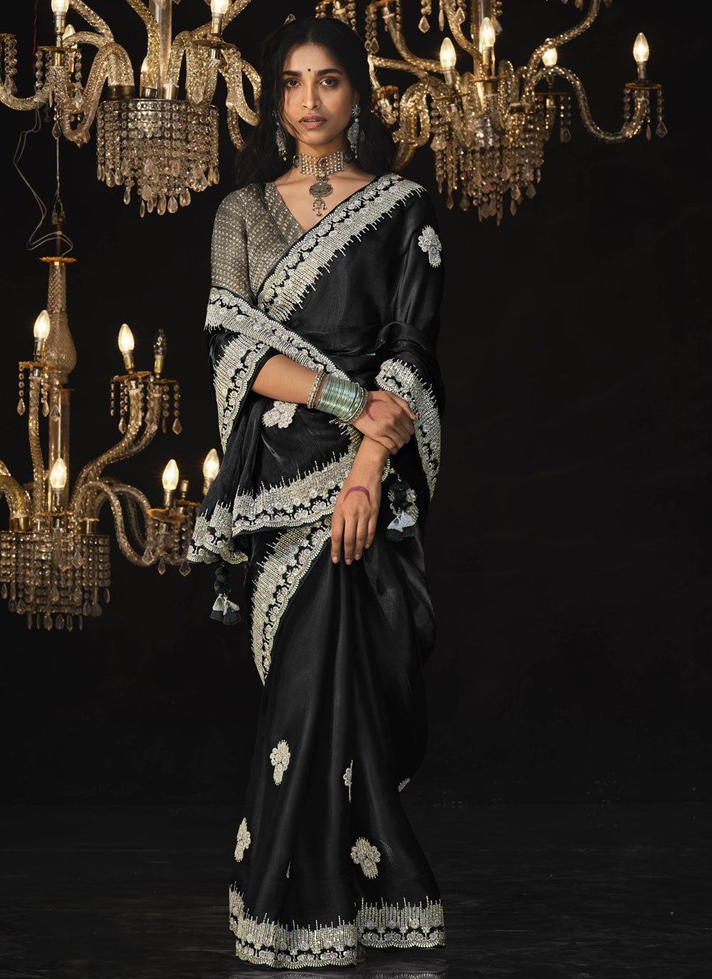 Classic Border Work Silk, Tissue Saree - S7639