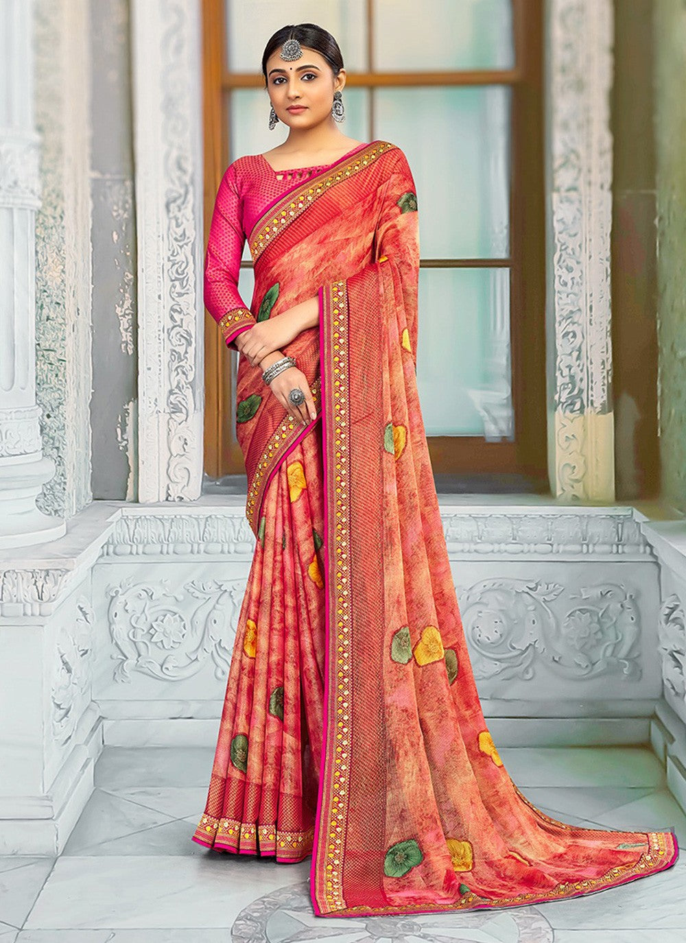 Classic Printed Brasso Saree - S3205