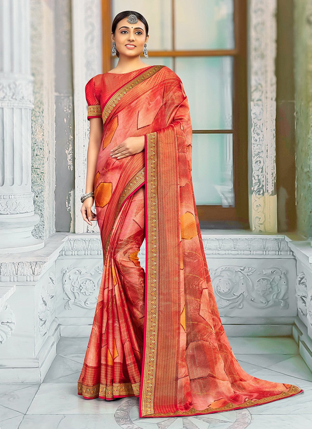 Classic Printed Brasso Saree - S3205