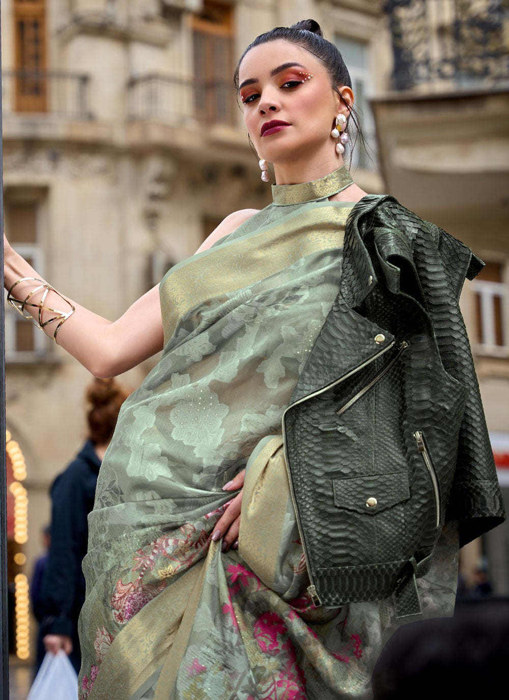 Designer Printed Brasso Saree - S4221