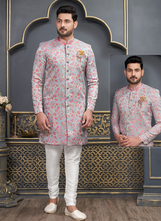 Fancy Work Brocade, Jacquard Silk Multi Colour Indo Western - M6473