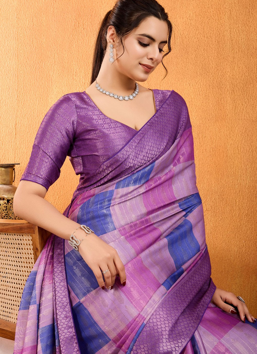 Weaving Zari Brocade Lavender Saree S14178