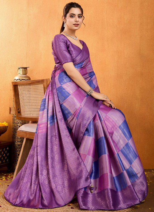 Weaving Zari Brocade Lavender Saree S13942
