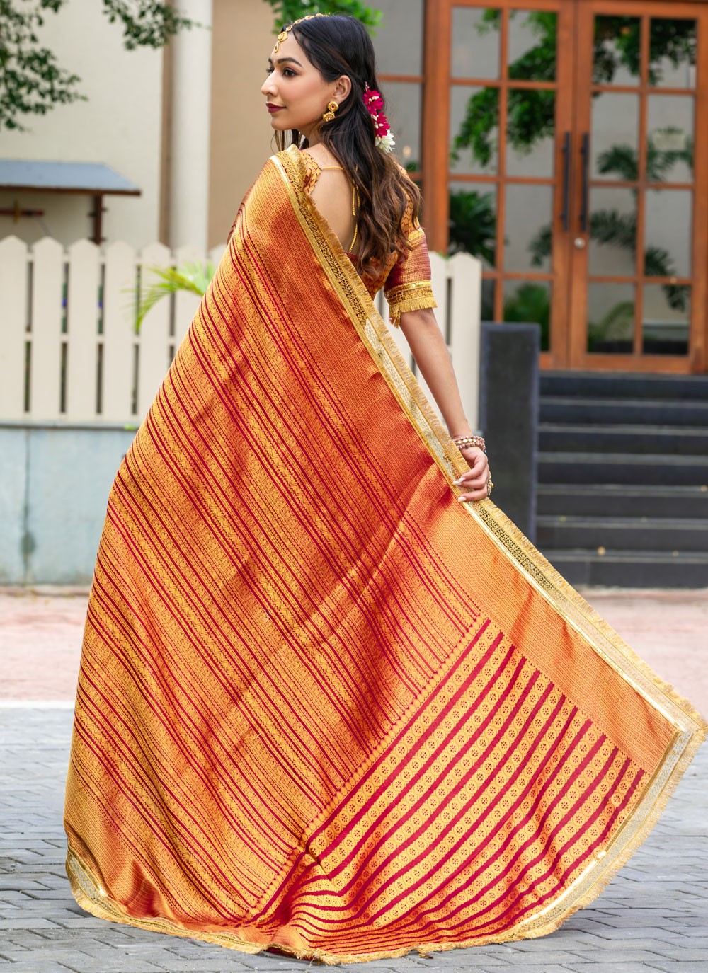 Woven Brocade Maroon Saree S14741