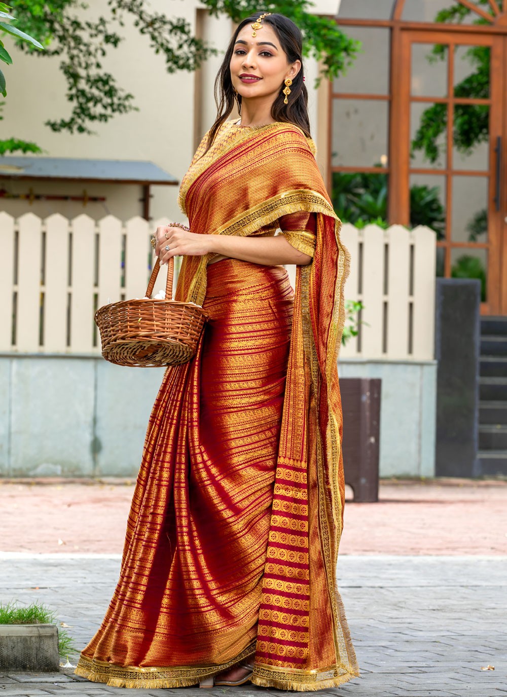 Woven Brocade Maroon Saree S14741