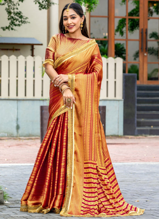 Woven Brocade Maroon Saree S14741