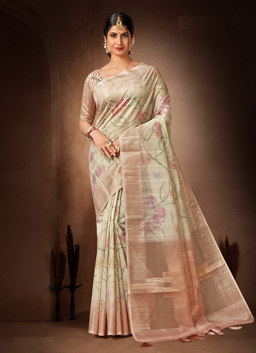 Classic Printed Organza, Tissue Saree - S4482
