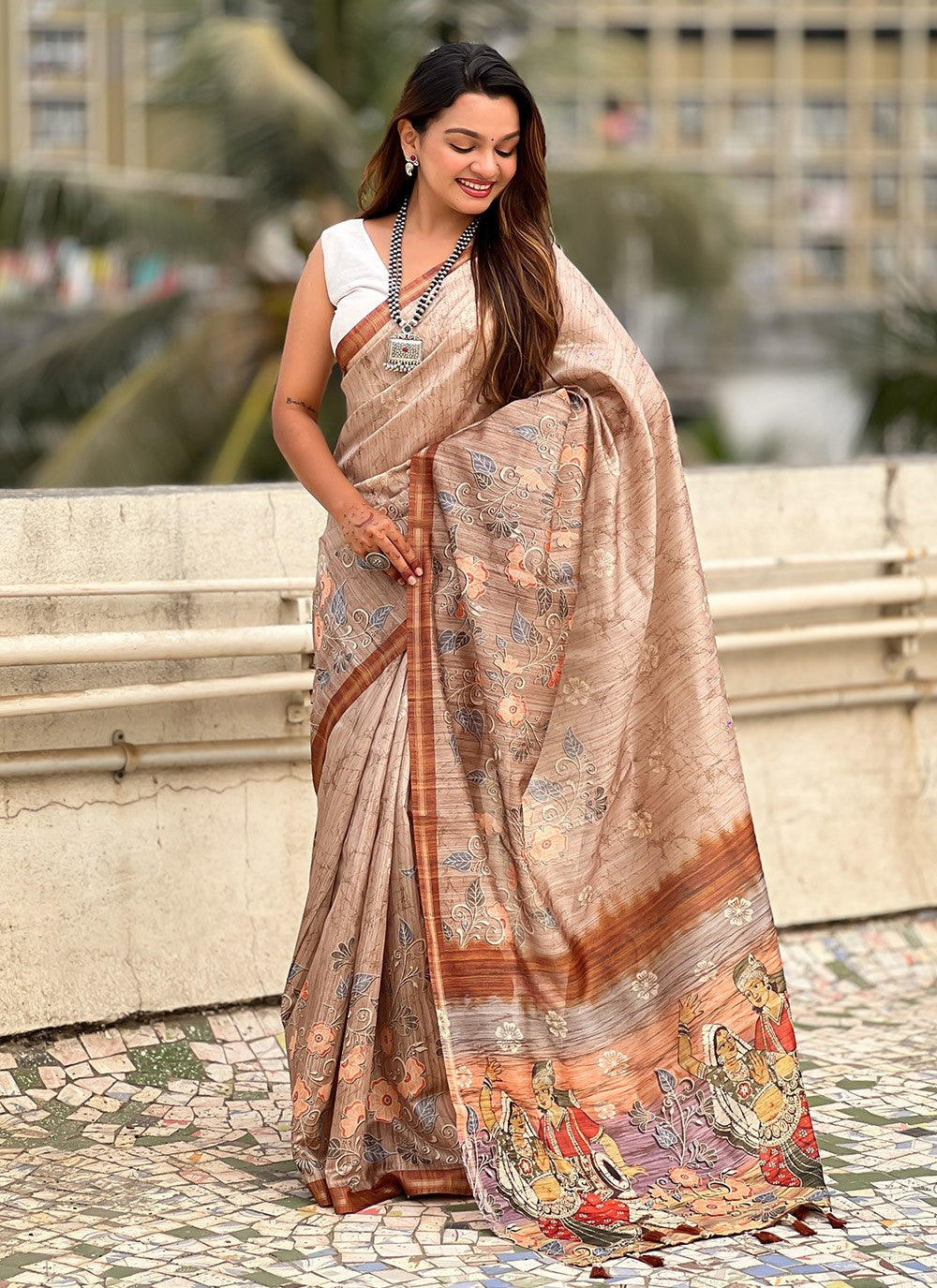 Border Work Silk Brown Contemporary Saree S15391