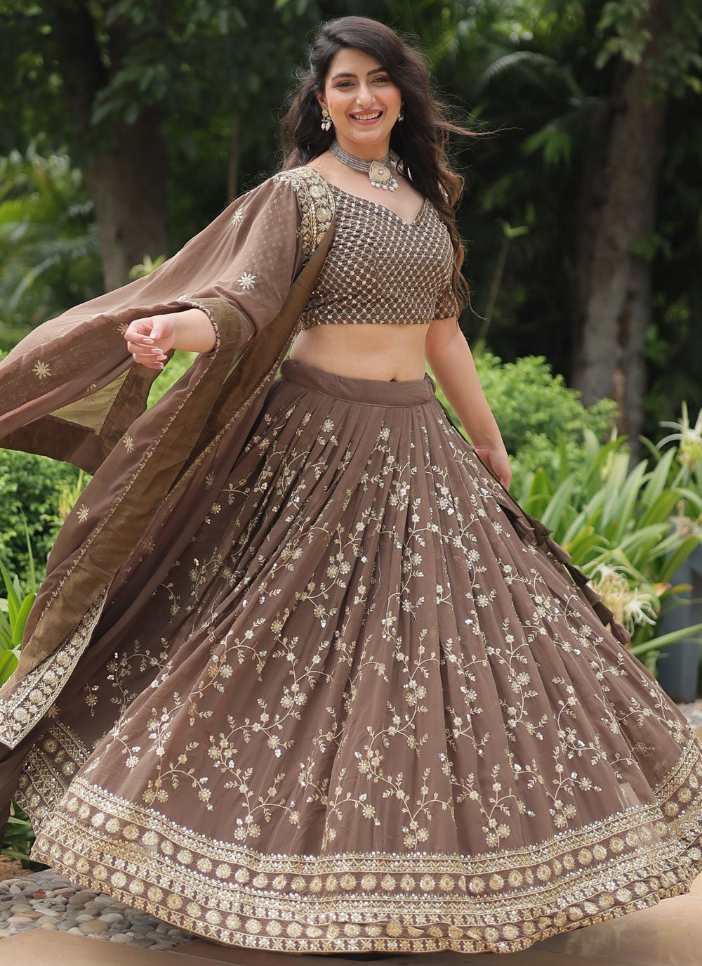 Embroidered Faux Georgette Lehenga - L3050