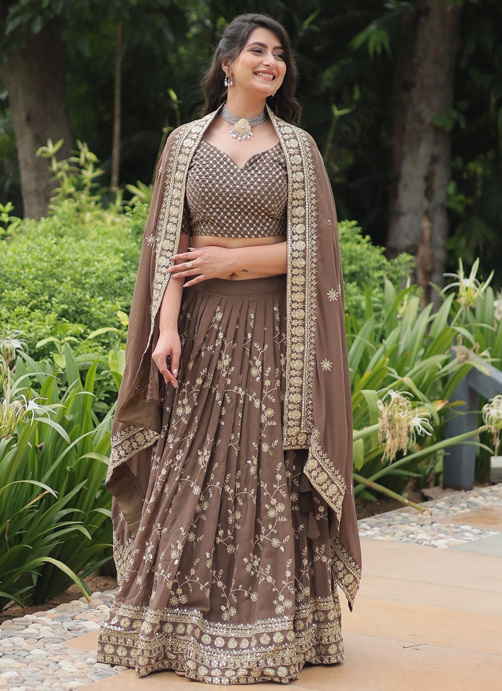 Embroidered Faux Georgette Lehenga - L3050