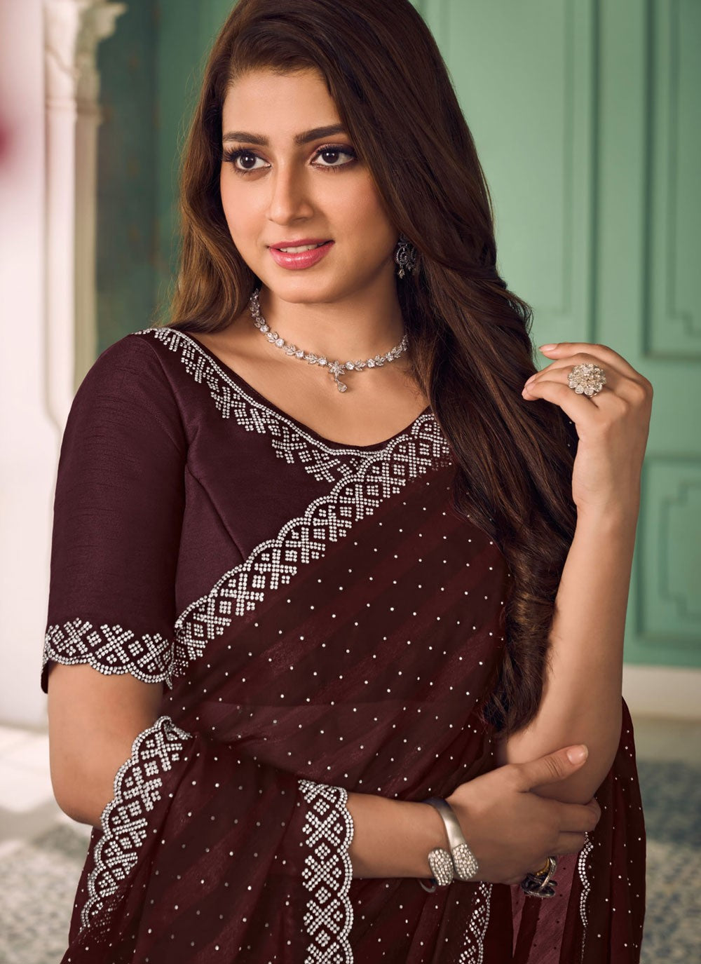 Classic Swarovski Chiffon Saree - S9321