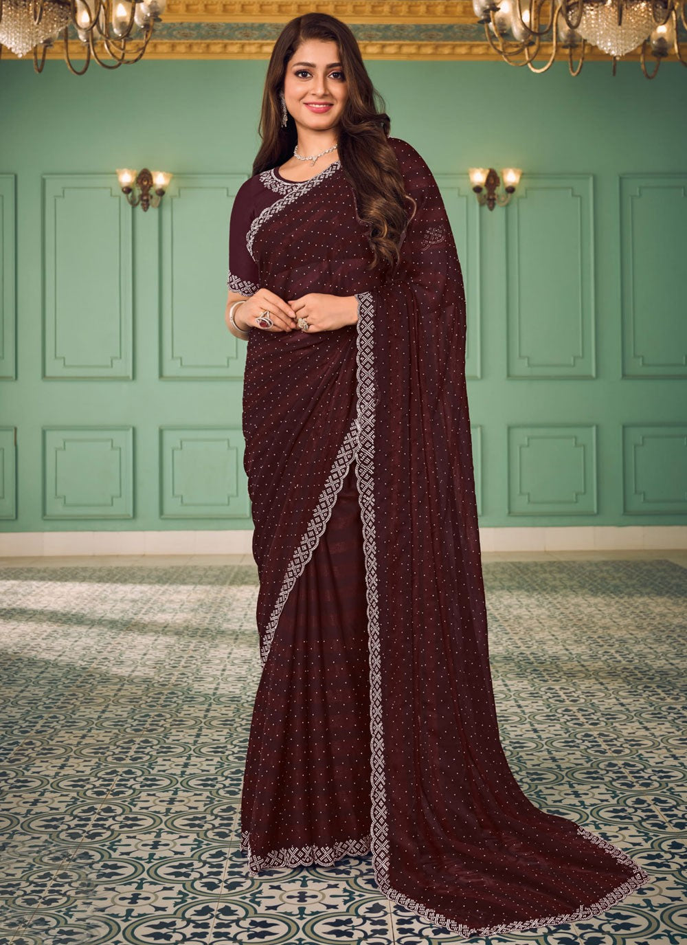 Classic Swarovski Chiffon Saree - S9321