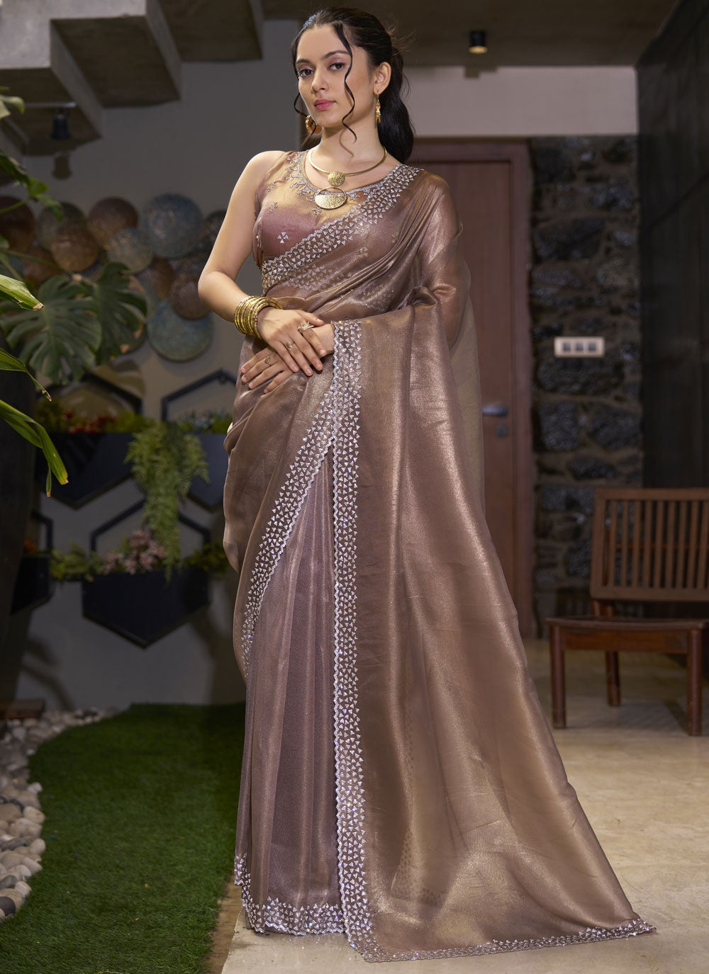 Cutdana, Swarovski Fancy Fabric Saree - S11494