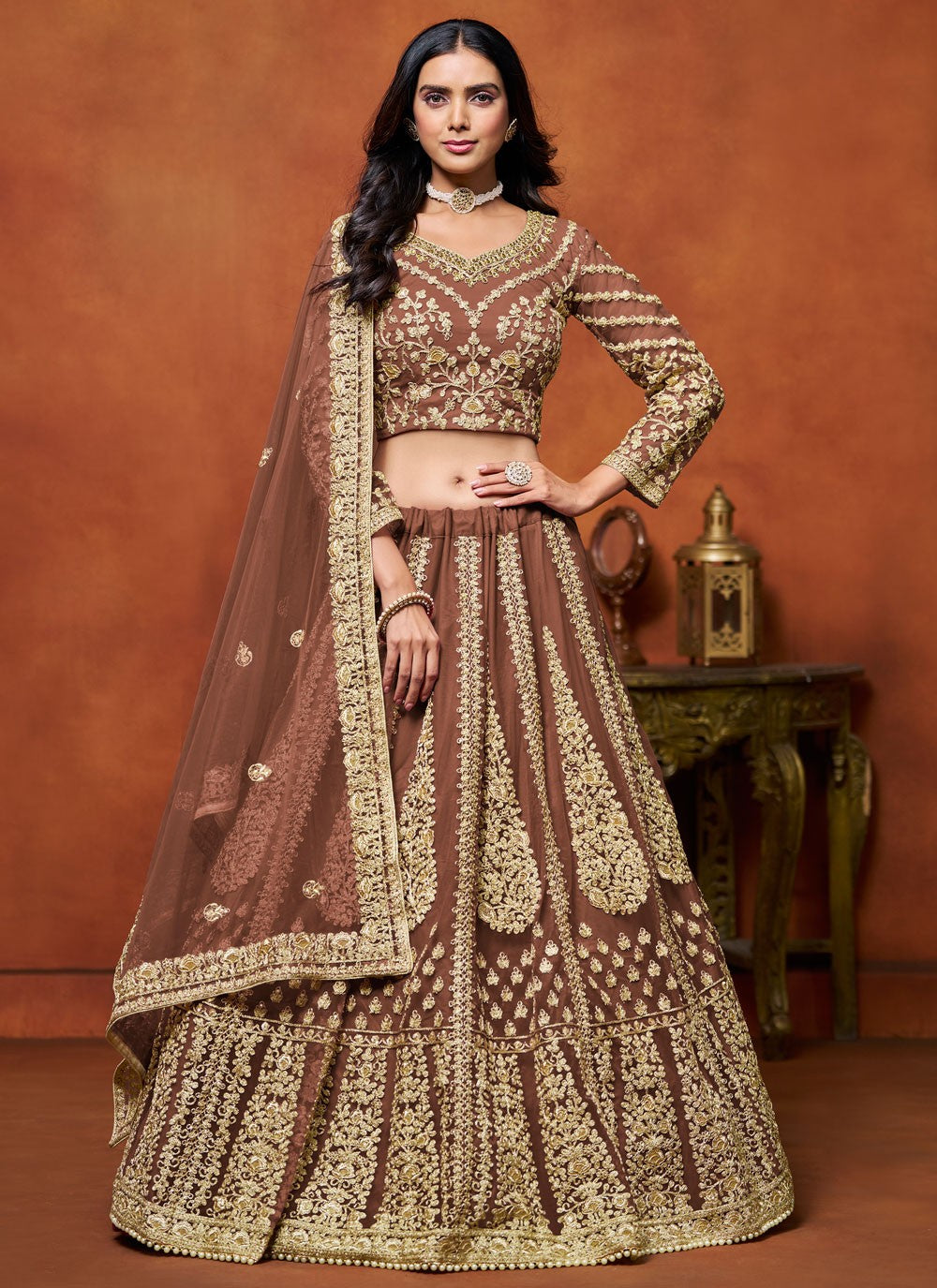 Embroidered Net A - Line Lehenga - L2773
