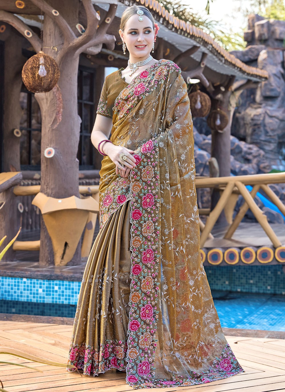Classic Embroidered Jimmy Chu Saree - S9427