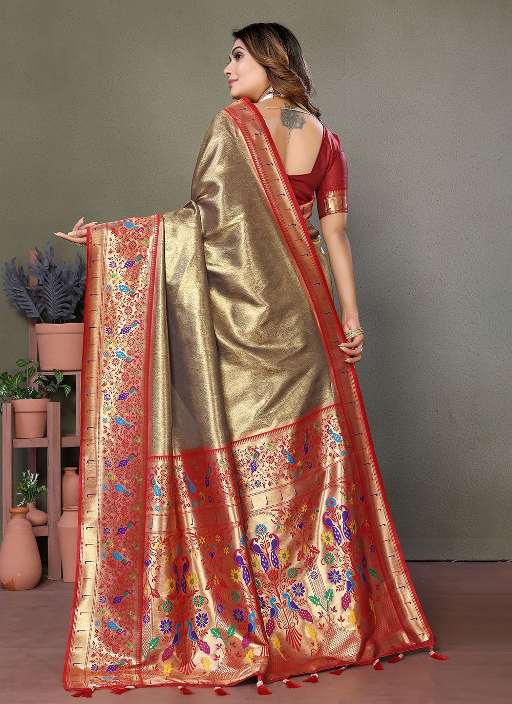 Woven Banarasi Silk Brown Saree S14695