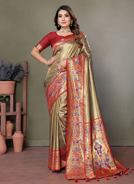Woven Banarasi Silk Brown Saree S14695