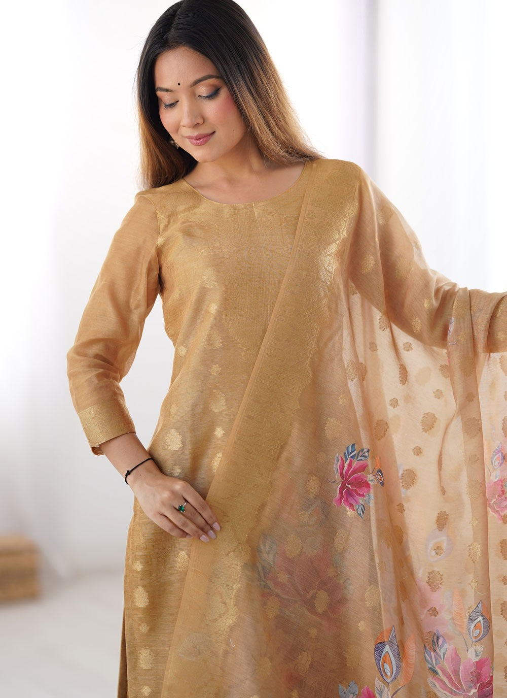 Pant Style Suit Digital Print, Jacquard Work Brown T7570