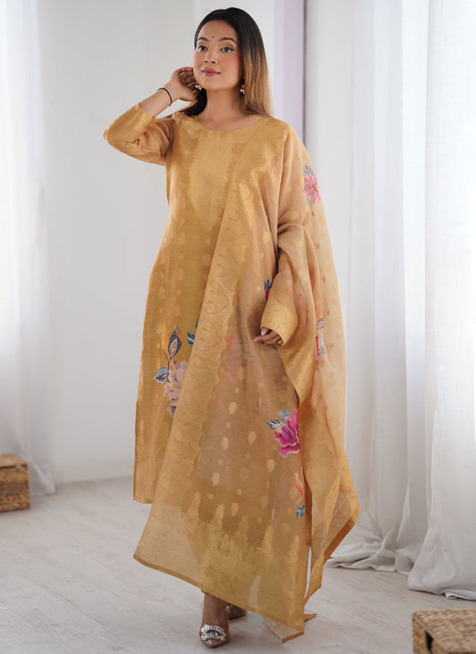 Pant Style Suit Digital Print, Jacquard Work Brown T7570