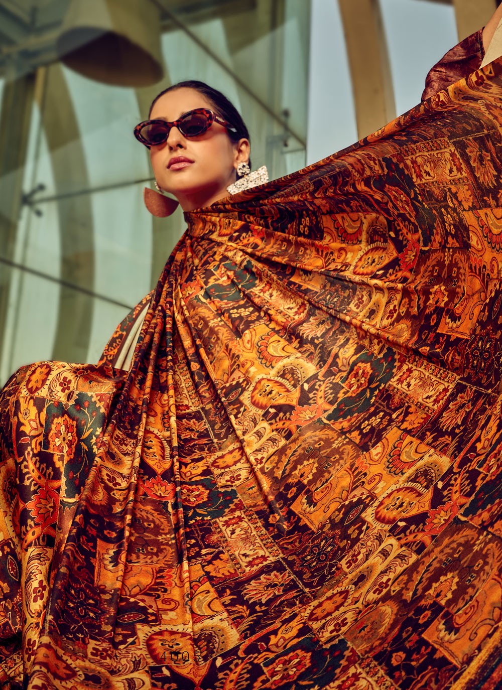 Classic Digital Print Satin Saree - S4000