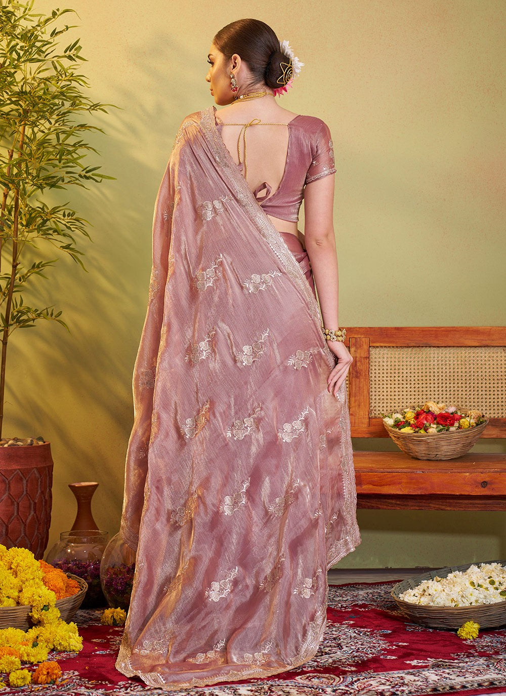 Embroidered Chiffon Brown Saree S14414